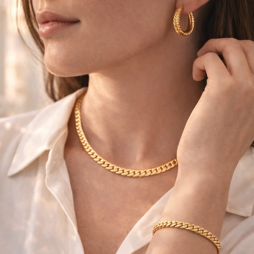 Parure Dorée Héritage – Collier, Bracelet & Boucles