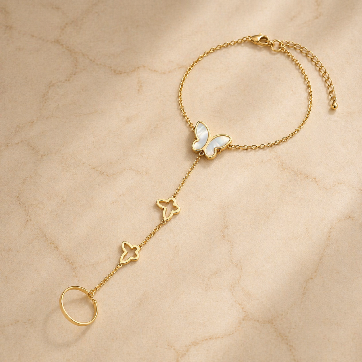 Bracelet-Bague Papillon Nacré – Bijou Main Raffiné