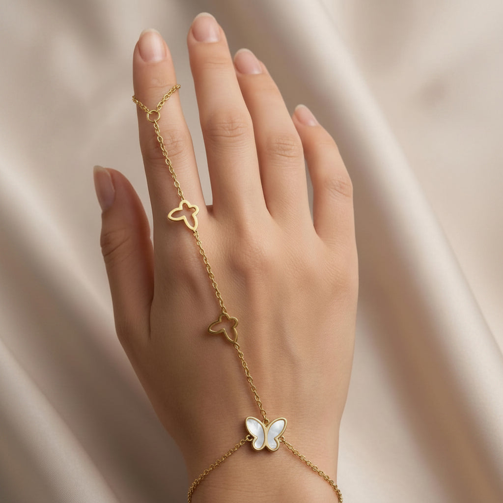 Bracelet-Bague Papillon Nacré – Bijou Main Raffiné