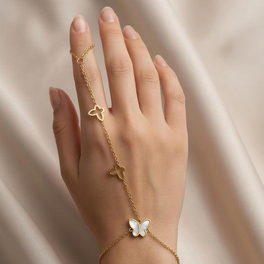 Bracelet-Bague Papillon Nacré – Bijou Main Raffiné